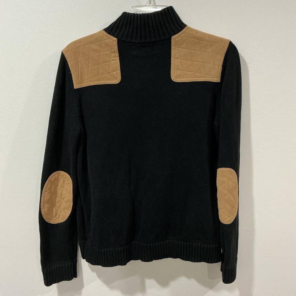 Vtg Lauren Ralph Lauren Sweater Black Full Zip Elbow Patches Size M Old Money - Picture 2 of 6